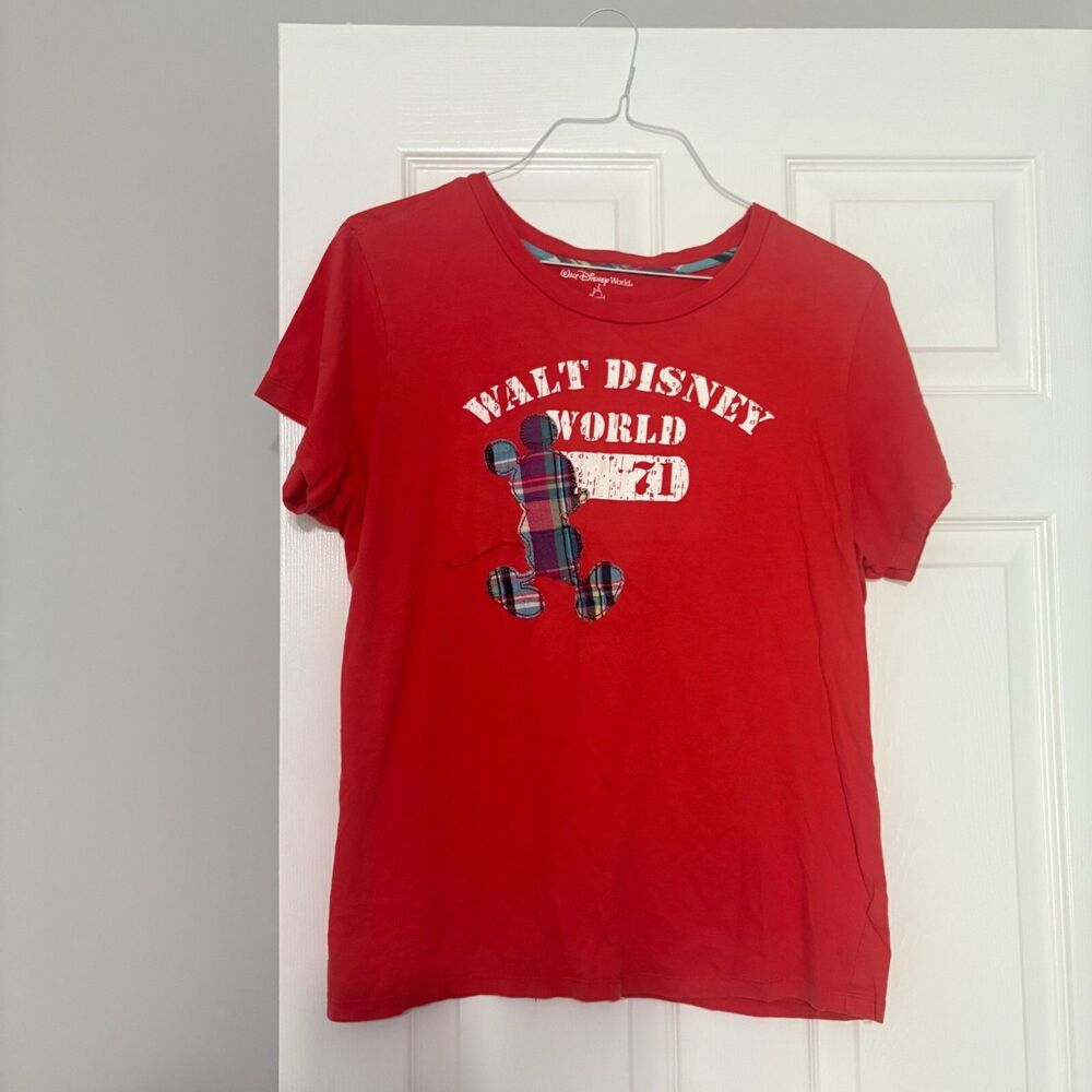 Disney Parks Mickey Mouse Womens T Shirt XXL Red Walt Disney World Plaid